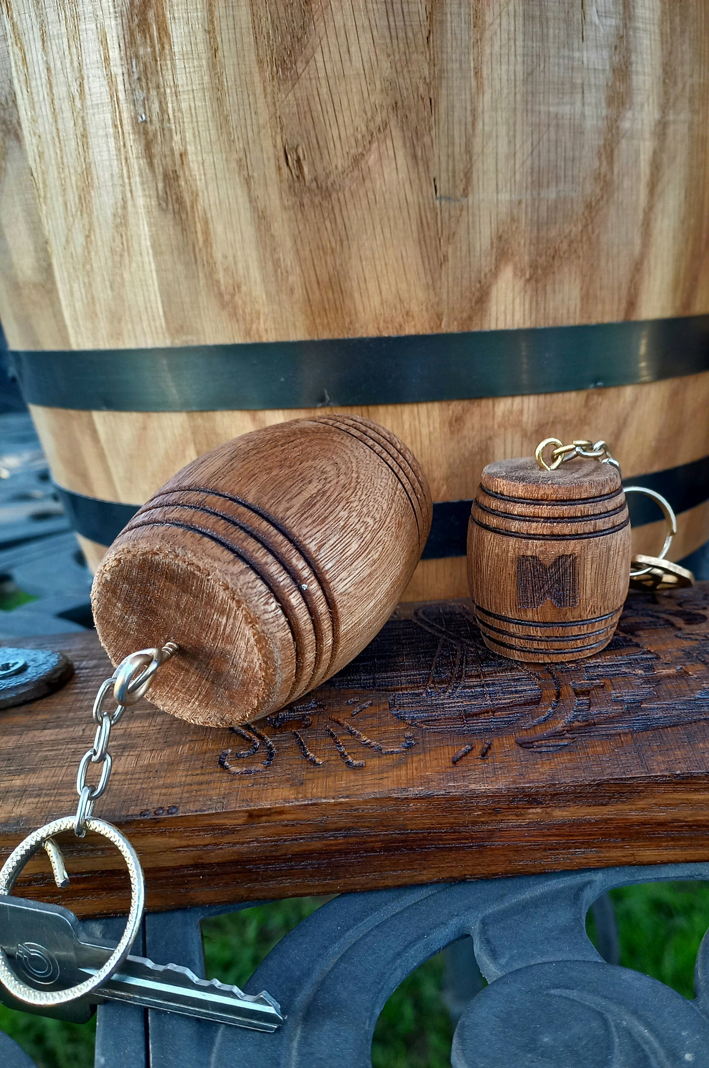 Mini Oak Barrel Custom Keychain