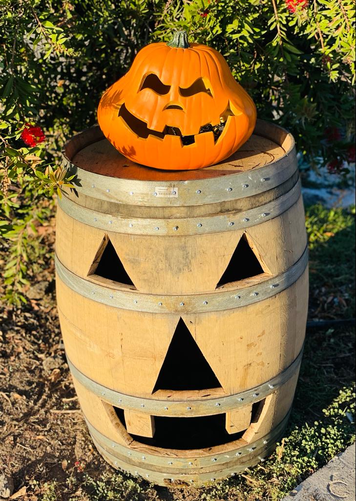 Halloween Oak Barrel Decoration / Vertical Half or Whole barrel / Lantern Wine Barrel