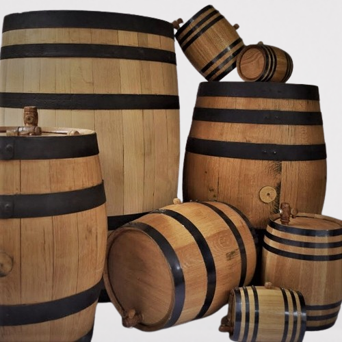 Wholesale Small Aging Oak Barrels Black Hoops, Sizes Available from 1 to 100 Liter