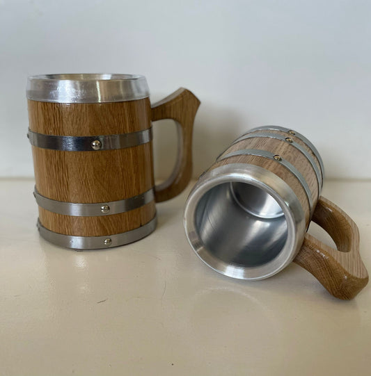Viking-Style Oak Beer Mug – Custom Handcrafted Wood Tankard – Unique Gift for Beer Lovers